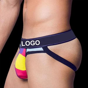 Sous-vêtements pour hommes CELINNE avec logo personnalisé, caleçons G-string, couleur unie, taille basse, respirants, en nylon et élasthanne tricoté - Product Image 2