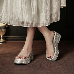 528B <b>Animal</b> <b>Print</b> Platform <b>Slides</b> Women Mid Heel Transparent Strap Summer Outdoor Wear - Product Image 2