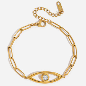 Bracelet en acier inoxydable plaqué or 18 carats avec zircon motif œil porte-bonheur, style classique, bijou cadeau - Product Image 1