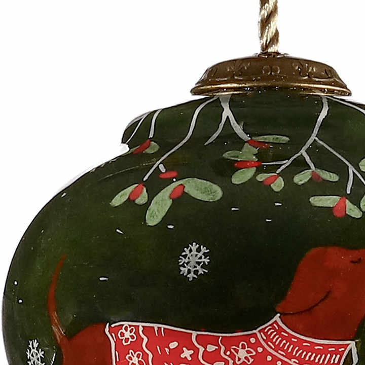 Hand Painted Mouth Blown Glass Ornament HMS Trotting Dog in Comfy Christmas Attire Comfortable Christmas Tree & Ball Ornament