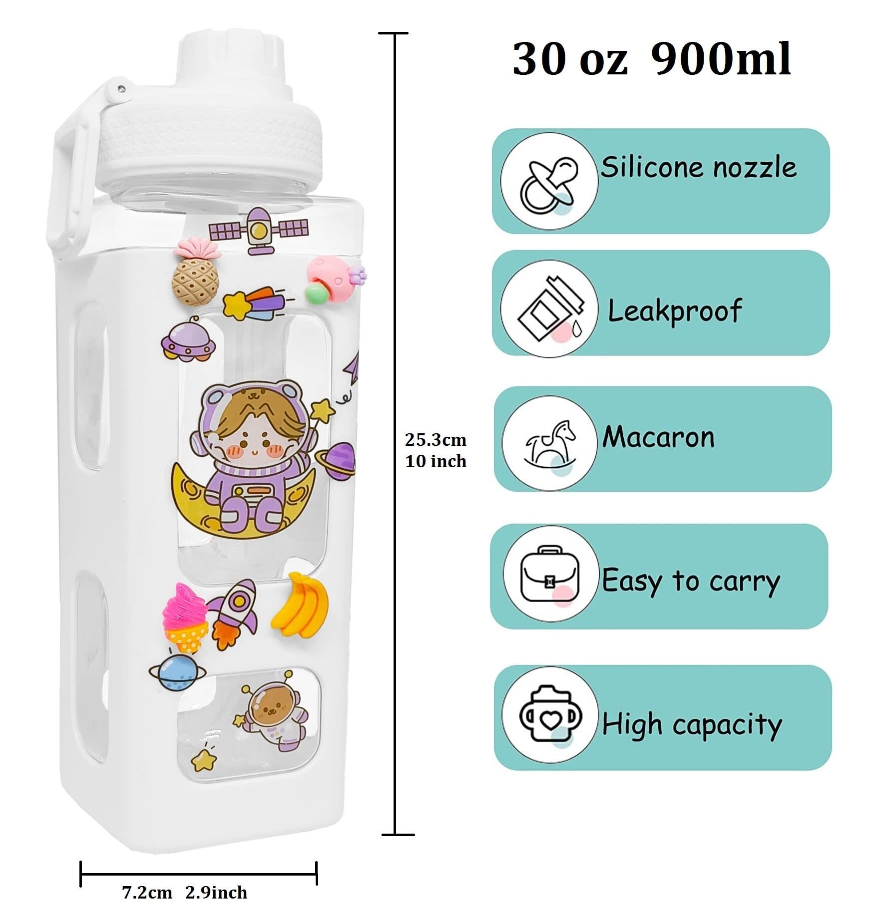 Botella De Agua Kawaii Con Doble Cámara - 530 Ml, A Prueba De Fugas, Con Paja Y Correa | Ideal Para Escuela, Deporte Y Viajes