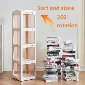 رف كتب دوار للأطفال بزاوية 360 درجة من الأرض إلى السقف، رف تخزين كبير السعة لغرفة المعيشة - Product Image 6