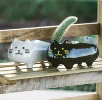 Pot Bunga Mini Bentuk Kucing Keramik Berlapis Kaca Kreatif untuk Tanaman Sukulen Desain Modern Sederhana Lucu untuk Rumah, Kebun, dan Toko