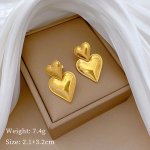 Pendientes de Corazón Doble Chapados en Oro de 18K, Sin Deslustre, de Fanhua Jewelry, Éxito de Ventas en <span class=keywords><strong>TikTok</strong></span> - Product Image 5