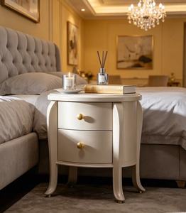 Classic Solid Wood Nightstand,2 Curved Drawer Brass Knob Cabriole Leg Bedside Cabinet for European Bedroom <b>Night</b> <b>Stand</b> - Product Image 3