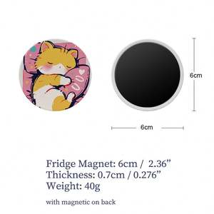 Aimant de réfrigérateur rond en céramique motif chat de dessin animé, impression UV, aimant de réfrigérateur personnalisable, aimant de réfrigérateur vierge en céramique pour sublimation - Product Image 6