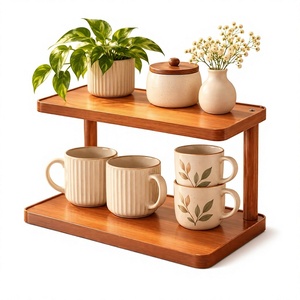 Soporte de Exhibición de Té Multifuncional de Una Sola Capa, Hecho a Mano en Estilo Chino, de Madera Resistente, con Teteras y Recipientes de Porcelana - Product Image 3