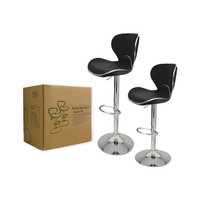Tabouret de bar moderne en cuir PU avec dossier incurvé en forme de papillon, réglable hydrauliquement, pivotant, avec repose-pieds chromé pour cuisine et café