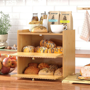 Boîte à pain en bambou double couche 35x33x24cm avec tiroir de rangement, organiseur de cuisine pour pain et produits de boulangerie - Product Image 4