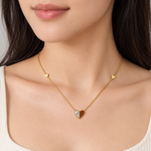 Collar con Colgante de Corazón Dividido en Acero Inoxidable, Chapado en Oro de 14K al Vacío, Corazón Abierto y Sólido - Product Image 5