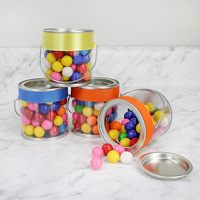Boîtes d'emballage cylindriques en fer blanc imprimées sur mesure, mini-boîtes transparentes pour bonbons, biscuits et snacks avec poignée