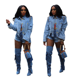 Mujeres Drill Nails Tattered Irregular Shirt Collar Chaqueta <span class=keywords><strong>de</strong></span> mezclilla <span class=keywords><strong>de</strong></span> manga larga - Product Image 3