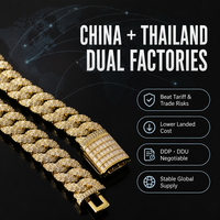 Chaîne cubaine personnalisable en laiton écologique avec moissanite CZ 5A, collier hip-hop personnalisé, fabricant OEM, marque privée