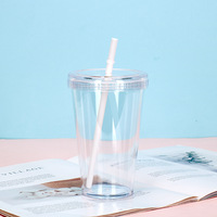 Gobelets réutilisables en plastique transparent à double paroi de 16oz personnalisés en usine avec couvercle et paille