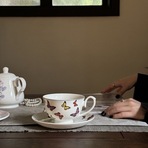 Italian-style White Porcelain Demitasse Set with Delicate Butterfly Motif Reusable 250mL <b>Cups</b> & <b>Saucers</b> - Product Image 3