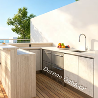 Cuisine modulaire d'extérieur avec barbecue, modules de cuisson emboîtables permettant des configurations personnalisées pour les terrasses étroites, les cours d'angle et les patios irréguliers