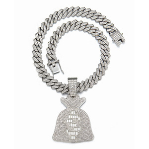 Personal isierte Ice Candy Diamond Dollar Münze Geldsack Anhänger Diamond Cuban Halskette Hip Hop Rap Schmuck