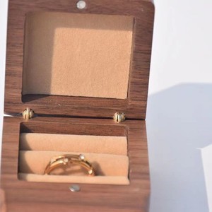 Walnut Wood <b>Ring</b> Box 6x6x4.5cm Square Luxurious Jewelry <b>Storage</b> For Wedding Diamond <b>Rings</b> - Product Image 4