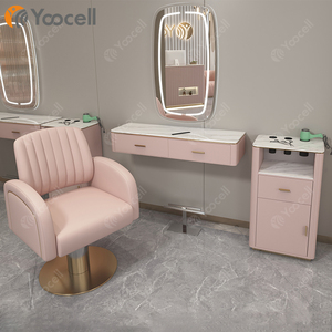 Yoocell – station de coiffure moderne avec miroir, ensemble doré, pour salon de coiffure, chaise de barbier - Product Image 2