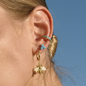 Huggie Earrings Turquoise Stone Bezel Setting Stainless Steel Women's Jewelry <b>Gift</b> Geometric Design - Product Image 2