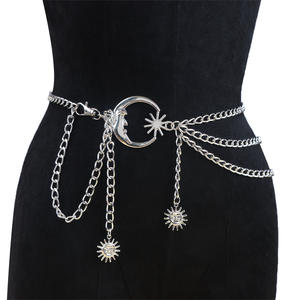 Cadena de cintura de metal con diseño de luna y sol, plata tibetana, múltiples cadenas, cadena decorativa para el cuerpo, para faldas, pantalones, uso diario - Product Image 1