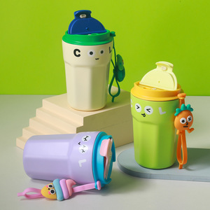 Nieuwe Roestvrij Staal Cartoon Draagbare Dubbele Muur Thermos Beker Student Vacuüm Koffiemok Geïsoleerde Warmwaterkruik Voor De Kinderen - Product Image 6