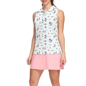 חולצות פולו גולף לנשים ללא שרוולים חולצות טניס לנשימה יבשות מהירות הדפסת פרחים חולצות נשים חולצות פולו