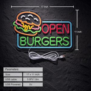 Hamburger shop open neon LED indoor hanging ambient light wall decoration shop <b>sign</b> entrance indicator light luminous <b>sign</b> 5v12v - Product Image 4