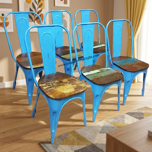 Chaises de salle à manger d'extérieur pas chères pour café et restaurant, style industriel, vintage, en métal, avec assise en bois, imperméables et écologiques - Product Image 2