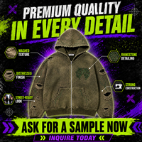 Vente en gros de sweats à capuche zippés personnalisés, effet délavé, avec graphiques en strass, coupe oversize, style streetwear, pour marques de créateurs