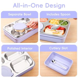 Máy Rửa Chén An Toàn Thép Không Gỉ Bento Box Cho Người <span class=keywords><strong>L</strong></span>ớn Với 4 Ngăn Rò Rỉ Bằng Chứng Súp Bát Ăn Trưa Container Cho Bao Bì Thực Phẩm - Product Image 2