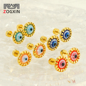 Zogxin Devil Eye Stud Earrings 18K Gold Plated Round Eyes Bezel Setting For Women Fashion Jewelry - Product Image 1