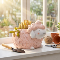 Roogo En gros Jardinières d'intérieur en résine à motif animal (Mouton, Poisson, Cochon) pour plantes succulentes, pot de fleurs décoratif de bureau