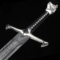 Épée de présentation médiévale populaire de 114 cm et 1,76 kg, motif tête de loup Damas, pour collection et cosplay