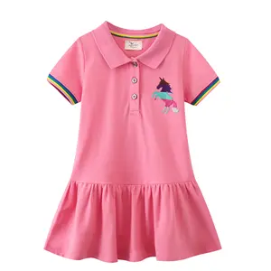 חדש עיצוב ילדי אביב קיץ בגדי כותנה הסטודנטיאלי סגנון ילדים בנות פולו שמלה