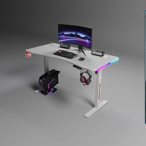 Bureau de jeu LED RGB avec plateau en fibre de carbone, bureau réglable en hauteur électrique, table d'ordinateur ergonomique pour le jeu et le bureau - Product Image 4