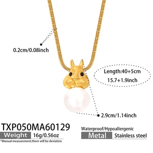 Ensemble de boucles d'oreilles et collier avec pendentif en forme de <span class=keywords><strong>petit</strong></span> lapin en acier inoxydable imperméable et orné de perles pour femmes - Product Image 3