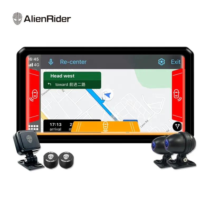 AlienRider M2 Pro мотоцикл CarPlay андроид Авто навигация с 6,1 дюймов сенсорный экран 77 ГГц миллиметровая волна радар Bsd двойной видеорегистратор