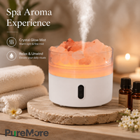 Humidificateur à brume de cristaux de sel alimenté par USB, contrôle à une touche, lumière ambiante chaude pour la maison, le bureau, le spa, diffuseur d'arômes