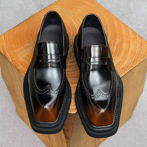 Zapatos de Vestir Formales de Negocios para Hombre, Estilo Británico Retro, Brocado Grabado, Punta Cuadrada, Cuero, Talla Grande, Transpirables, Color Negro, para Boda - Product Image 6