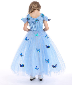 Vestido Princesa Azul Niñas <span class=keywords><strong>Disfraz</strong></span> Princesa Floral Con Mariposa - Product Image 3