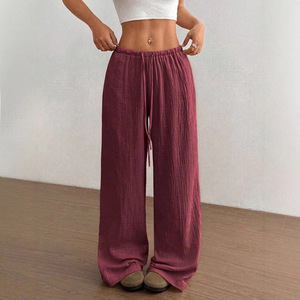 Nuovi <span class=keywords><strong>Pantaloni</strong></span> Estivi da <span class=keywords><strong>Donna</strong></span> alla Moda, Larghi, Vintage, Eleganti, Versatili, Elastici, Casual, Tinta Unita, a Gamba Larga, Vita Alta, in <span class=keywords><strong>Cotone</strong></span> - Product Image 3