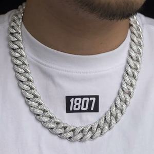 Cadena Cubana de Plata de Ley 925 Chapada en Oro Personalizada de 15 mm de Ancho con Diamantes de Laboratorio para Fiesta y Regalo, Collar de Moissanita con Incrustaciones - Product Image 3