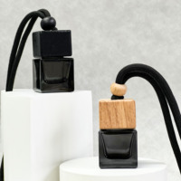 Flacon de parfum pour voiture en bois avec couvercle noir transparent de 8 ml - Diffuseur d'huiles essentielles, désodorisant pour voiture, flacon vide