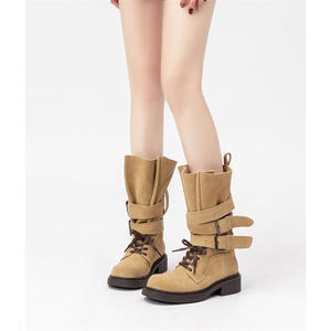 Botas de montar occidentales de talla grande 35-43 para mujer 2025 Vintage media pantorrilla tacón grueso con cordones <span class=keywords><strong>botines</strong></span> bohemios - Product Image 3