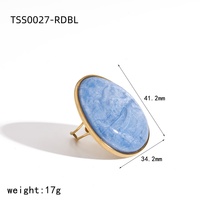 Ensemble de bijoux fantaisie plaqué or 18 carats, avec boucles d'oreilles clips ovales irrégulières en résine marbrée couleur pastel et bague ouverte, pour femme