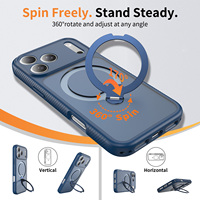 Nouvelle coque iPhone 17 Pro Max bleu foncé avec support rotatif, protection d'objectif à découpe de précision, toucher doux et magnétique