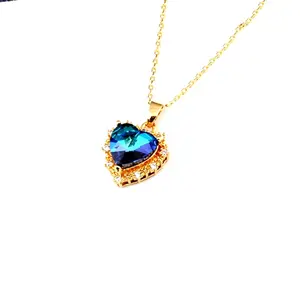 Aug jewelry New European and American style jewelry hot necklace blue crystal ocean heart short clavicle chain fashion necklace