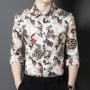 Chemise à manches longues en <span class=keywords><strong>soie</strong></span> de mûrier pour <span class=keywords><strong>homme</strong></span>, style chinois imprimé, col <span class=keywords><strong>carré</strong></span>, antibactérienne, décontractée et élégante pour l'été - Product Image 2