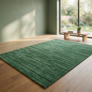 Tapis de luxe Ocean Art Collection en laine et coton vert à chevrons, géométrique, tufté, moderne, avec envers en caoutchouc - Product Image 2